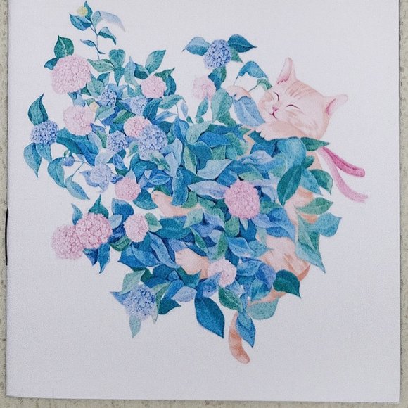 "Cat Natural" Blue hydrangea flowers kitty cat kitten neko mini memo pad notepad - Picture 3 of 3